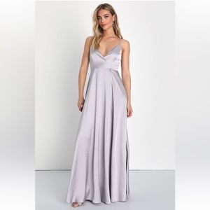 Ode To Love Silver Satin Maxi Dress